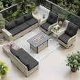 thumbnail image 1 of Muphyers 10 Pcs Wicker Patio Furniture Set, Outdoor Sectional Sofa with 55000BTU Fire Pit Table, 360° Swivel Rocking Chairs, 4" Cushions All-Weather Conversation Set for Backyard Porch,Dark Gray, 1 of 12