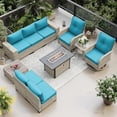 thumbnail image 1 of Muphyers 10 Pcs Wicker Patio Furniture Set, Outdoor Sectional Sofa with 55000BTU Fire Pit Table, 360° Swivel Rocking Chairs, 4" Cushions All-Weather Conversation Set for Backyard Porch,Turquoise, 1 of 12