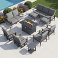 thumbnail image 1 of Muphyers 10 Piece Aluminum Outdoor Patio Furniture Set, 55000 BTU CSA Propane Fire Pit Table, 360° Swivel Rocker Sofa Set with Ottomans, All Weather for Backyard, Garden, Porch,Gray, 1 of 12