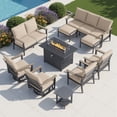 thumbnail image 1 of Muphyers 10 Piece Aluminum Outdoor Patio Furniture Set, 55000 BTU CSA Propane Fire Pit Table, 360° Swivel Rocker Sofa Set with Ottomans, All Weather for Backyard, Garden, Porch,Khaki, 1 of 12