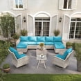 thumbnail image 1 of Muphyers 11 Piece Outdoor Patio Furniture Set, All Weather Rattan Sectional Sofa, 360° Swivel Rocking Chairs & Multi‑Use Ottomans, Conversation Set for Backyard Garden Poolside Deck,Turquoise, 1 of 9