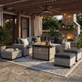 thumbnail image 1 of Muphyers 12 Pcs Outdoor Rattan Furniture Set, Wicker Patio Sectional Sofa with CSA Fire Pit Table 360 Swivel Rocker Chair, Ottoman, 4” Cushions Conversation Set for Yard Porch Poolside,Dark Gray, 1 of 14
