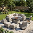 thumbnail image 1 of Muphyers 12 Pcs Outdoor Rattan Furniture Set, Wicker Patio Sectional Sofa with CSA Fire Pit Table 360 Swivel Rocker Chair, Ottoman, 4” Cushions Conversation Set for Yard Porch Poolside,Beige, 1 of 14