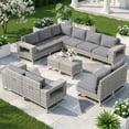 thumbnail image 1 of Muphyers 12 Piece Rattan Patio Furniture Set, All-Weather Wicker Sectional Sofa, Outdoor Conversation Set, Wooden Table, Wide Armrests, 5.5" Washable Cushions for Backyard, Garden, Balcony,Gray, 1 of 11
