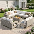 thumbnail image 1 of Muphyers 12 Piece Rattan Patio Furniture Set, All-Weather Wicker Sectional Sofa, Outdoor Conversation Set, Wooden Table, Wide Armrests, 5.5" Washable Cushions for Backyard, Garden, Balcony,Snow, 1 of 12