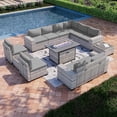 thumbnail image 1 of Muphyers 13 Pcs Outdoor Wicker Rattan Sectional Sofa with 55000BTU Gas Fire Pit Table Set, All Weather 2‑in‑1 43" Propane Fire Table Conversation Set for Backyard Garden Poolside Deck,Gray, 1 of 9