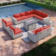 thumbnail image 1 of Muphyers 13 Pcs Outdoor Wicker Rattan Sectional Sofa with 55000BTU Gas Fire Pit Table Set, All Weather 2‑in‑1 43" Propane Fire Table Conversation Set for Backyard Garden Poolside Deck,Red, 1 of 6