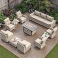 thumbnail image 1 of Muphyers 13 Pcs Patio Furniture Set with 43” 55000BTU Fire Pit Table, 360° Swivel Rocking Chairs, Wicker Outdoor Sectional Sofa Set, 4" Waterproof Cushions Conversation Set for Backyard Garden,Beige, 1 of 12