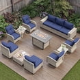 thumbnail image 1 of Muphyers 13 Pcs Wicker Patio Furniture Set, Outdoor Sectional Sofa with 55000BTU Fire Pit Table, 360° Swivel Rocking Chairs, 4" Cushions All-Weather Conversation Set for Backyard Porch,Navy Blue, 1 of 12