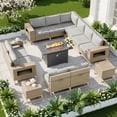 thumbnail image 1 of Muphyers 13 Piece Outdoor Patio Furniture Set, 43" 55000 BTU Aluminum Propane Gas Fire Pit Table, All-Weather Rattan Wicker Sectional Sofa, Wide Armrest Conversation Set for Deck Garden Yard,Brown, 1 of 13