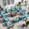 thumbnail image 1 of Muphyers 13 Piece Patio Furniture Set with 55,000 BTU 43" Gas Propane Fire Pit Table, Ottomans, Aluminum Outdoor Conversation Set, Ergonomic Dining Chairs Set for Backyard Deck Garden,Turquoise, 1 of 14