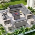 thumbnail image 1 of Muphyers 13 Piece Patio Furniture Set with 55000 BTU Propane Fire Pit Table, All-Weather Rattan Wicker Outdoor Sectional, Gas Fire Table, Wide Armrests Conversation Set for Deck, Garden, Yard,Gray, 1 of 15