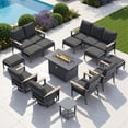 thumbnail image 1 of Muphyers 14 Piece Aluminum Outdoor Patio Furniture Set, 55000 BTU CSA Propane Fire Pit Table, 360° Swivel Rocker Sofa Set with Ottomans, All Weather for Backyard, Garden, Porch,Black, 1 of 12