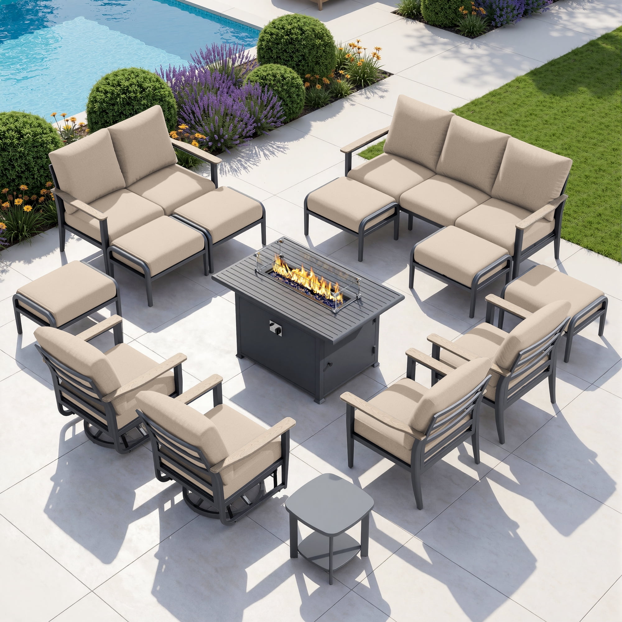 Muphyers 14 Piece Aluminum Outdoor Patio Furniture Set, 55000 BTU CSA ...