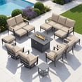 thumbnail image 1 of Muphyers 14 Piece Aluminum Outdoor Patio Furniture Set, 55000 BTU CSA Propane Fire Pit Table, 360° Swivel Rocker Sofa Set with Ottomans, All Weather for Backyard, Garden, Porch,Khaki, 1 of 12