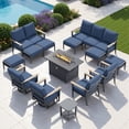 thumbnail image 1 of Muphyers 14 Piece Aluminum Outdoor Patio Furniture Set, 55000 BTU CSA Propane Fire Pit Table, 360° Swivel Rocker Sofa Set with Ottomans, All Weather for Backyard, Garden, Porch,Navy Blue, 1 of 12