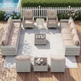 thumbnail image 1 of Muphyers 15 Piece All Weather Outdoor Furniture Set, Upgraded Double Rattan Patio Sectional Sofa & 360° Swivel Rocking Chairs, Conversation Set with Double Table for Backyard Garden Poolside,Beige, 1 of 9
