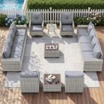thumbnail image 1 of Muphyers 15 Piece All Weather Outdoor Furniture Set, Upgraded Double Rattan Patio Sectional Sofa & 360° Swivel Rocking Chairs, Conversation Set with Double Table for Backyard Garden Poolside,Gray, 1 of 9