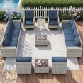 thumbnail image 1 of Muphyers 15 Piece All Weather Patio Furniture Set, Heavy Duty Wicker Sectional Sofa & 360° Swivel Rockers, Double Table Non-Slip Cushions for Porch Garden Pool,Navy Blue, 1 of 9