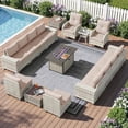 thumbnail image 1 of Muphyers 16 Pcs Patio Furniture Set with 43” 55000BTU Fire Pit Table, 360° Swivel Rocking Chairs, Wicker Outdoor Sectional Sofa Set, 4" Waterproof Cushions Conversation Set for Backyard Garden,Beige, 1 of 12