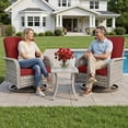thumbnail image 1 of Muphyers 3-Piece Swivel Rocker Chairs Set, Rattan Patio Furniture Set with 4" Thick Cushions & Double-Layer Tempered Glass Table, Outdoor Conversation Set for Deck Porch,Red, 1 of 6