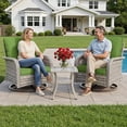 thumbnail image 1 of Muphyers 3-Piece Swivel Rocker Chairs Set, Rattan Patio Furniture Set with 4" Thick Cushions & Double-Layer Tempered Glass Table, Outdoor Conversation Set for Deck Porch,Grass Green, 1 of 6