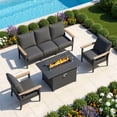 thumbnail image 1 of Muphyers 4 Piece Aluminum Patio Furniture Set, with 55000 BTU Propane Fire Pit Table, 5.1" Thick Cushions, Outdoor Conversation Sofa Set for Backyard Garden Deck,Black, 1 of 8