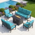 thumbnail image 1 of Muphyers 5 Piece Aluminum Patio Furniture Set, with 55000 BTU Propane Fire Pit Table, 5.1" Thick Cushions, Outdoor Conversation Sofa Set for Backyard Garden Deck,Turquoise, 1 of 8