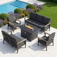 thumbnail image 1 of Muphyers 5 Piece Aluminum Patio Furniture Set, with 55000 BTU Propane Fire Pit Table, 5.1" Thick Cushions, Outdoor Conversation Sofa Set for Backyard Garden Deck,Black, 1 of 8