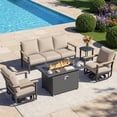 thumbnail image 1 of Muphyers 5 Piece Patio Furniture Set, 55000 BTU CSA Fire Pit Table, Aluminum Patio Sofa Set with 360° Swivel Rocking Chairs, 5.1" Cushions, All Weather for Backyard, Garden, Porch,Khaki, 1 of 11