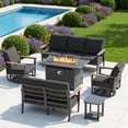 thumbnail image 1 of Muphyers 6 Piece Patio Furniture Set, 55000 BTU CSA Fire Pit Table, Aluminum Patio Sofa Set with 360° Swivel Rocking Chairs, 5.1" Cushions, All Weather for Backyard, Garden, Porch,Black, 1 of 11