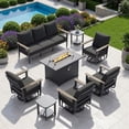 thumbnail image 1 of Muphyers 6 Piece Patio Furniture Set, 55000 BTU CSA Fire Pit Table, Aluminum Patio Sofa Set with 360° Swivel Rocking Chairs, 5.1" Cushions, All Weather for Backyard, Garden, Porch,Black, 1 of 11