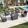 thumbnail image 1 of Muphyers 7 Pcs Aluminum Swivel Rocking Chair Set, Patio Furniture Set with 55000 BTU 2-in-1 Fire Pit Table, Wide Seat 5.1" Thick Cushion Outdoor Conversation Set for Deck Porch Poolside,Dark Gray, 1 of 7