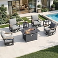 thumbnail image 1 of Muphyers 7 Pcs Aluminum Swivel Rocking Chair Set, Patio Furniture Set with 55000 BTU 2-in-1 Fire Pit Table, Wide Seat 5.1" Thick Cushion Outdoor Conversation Set for Deck Porch Poolside,Gray, 1 of 7