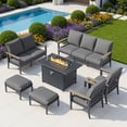 thumbnail image 1 of Muphyers 7 Piece Aluminum Outdoor Patio Furniture Set, 55000 BTU Propane Fire Pit Table, Sectional Sofa, 5.1“ Thick Cushions, Ottomans for Backyard, Deck, Garden,Gray, 1 of 9