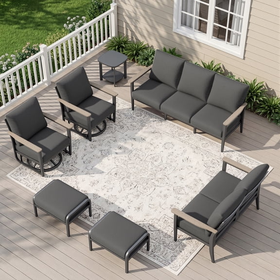 Muphyers 7 Piece Aluminum Patio Furniture Set, All Weather Patio Conversation Sets, Swivel Rocking Chairs and Ottomans, 5.1" Cushions Outdoor Couch for Porch, Garden, Backyard, Deck,Black
