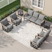 Muphyers 7 Pieces Aluminum Patio Furniture Set, 360  Swivel Rocker Chairs, 3.3 Wide Armrests Patio Conversation Sets, 5.1 Washable Cushions Outdoor Couch for Backyard, Deck, Poolside,Gray