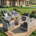 thumbnail image 1 of Muphyers 8 Pcs Wicker Patio Furniture Set, All-Weather Outdoor Sectional Sofa, Rattan Conversation Couch with 5.5" Washable Cushions, Elevated Metal Base, 25.2" Wide Seat for Garden, Yard, Deck,Gray, 1 of 11