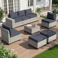 thumbnail image 1 of Muphyers 8 Piece All Weather Outdoor Furniture Set, Wicker Rattan Patio Sectional Sofa, Modular Conversation Set with Multi‑Functional Ottomans Wood Table for Backyard Garden Poolside Deck,Dark Gray, 1 of 6