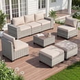 thumbnail image 1 of Muphyers 8 Piece All Weather Outdoor Furniture Set, Wicker Rattan Patio Sectional Sofa, Modular Conversation Set with Multi‑Functional Ottomans Wood Table for Backyard Garden Poolside Deck,Beige, 1 of 6