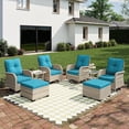 thumbnail image 1 of Muphyers 8-Piece Wicker Swivel Rocking Chair Patio Set, Outdoor Patio Furniture Set with Ottomans, 4" Cushions, Adjustable Feet, Double‑Layer Glass Table for Porch Garden Deck Relaxation,Turquoise, 1 of 6