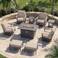 thumbnail image 1 of Muphyers 9 Pcs Aluminum Swivel Rocking Chair Set, Patio Furniture Set with 55000 BTU 2-in-1 Fire Pit Table, Ottoman, 5.1" Thick Cushion Outdoor Conversation Set for Deck Porch Poolside,Khaki, 1 of 8