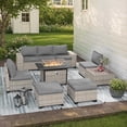 thumbnail image 1 of Muphyers 9 Pcs Patio Furniture Set with 55000BTU Propane Fire Pit Outdoor Rattan Sectional Sofa Set, Ottoman, Modular Wicker Patio Conversation Set, 4" Waterproof Cushions for Porch Balcony,Gray, 1 of 10