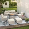thumbnail image 1 of Muphyers 9 Pcs Patio Furniture Set with 55000BTU Propane Fire Pit Outdoor Rattan Sectional Sofa Set, Ottoman, Modular Wicker Patio Conversation Set, 4" Waterproof Cushions for Porch Balcony,Off-White, 1 of 10