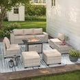 thumbnail image 1 of Muphyers 9 Pcs Patio Furniture Set with 55000BTU Propane Fire Pit Outdoor Rattan Sectional Sofa Set, Ottoman, Modular Wicker Patio Conversation Set, 4" Waterproof Cushions for Porch Balcony,Beige, 1 of 10