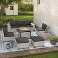 thumbnail image 1 of Muphyers 9 Pcs Patio Furniture Set with 55000BTU Propane Fire Pit Outdoor Rattan Sectional Sofa Set, Ottoman, Modular Wicker Patio Conversation Set, 4" Waterproof Cushions for Porch Balcony,Dark Gray, 1 of 10