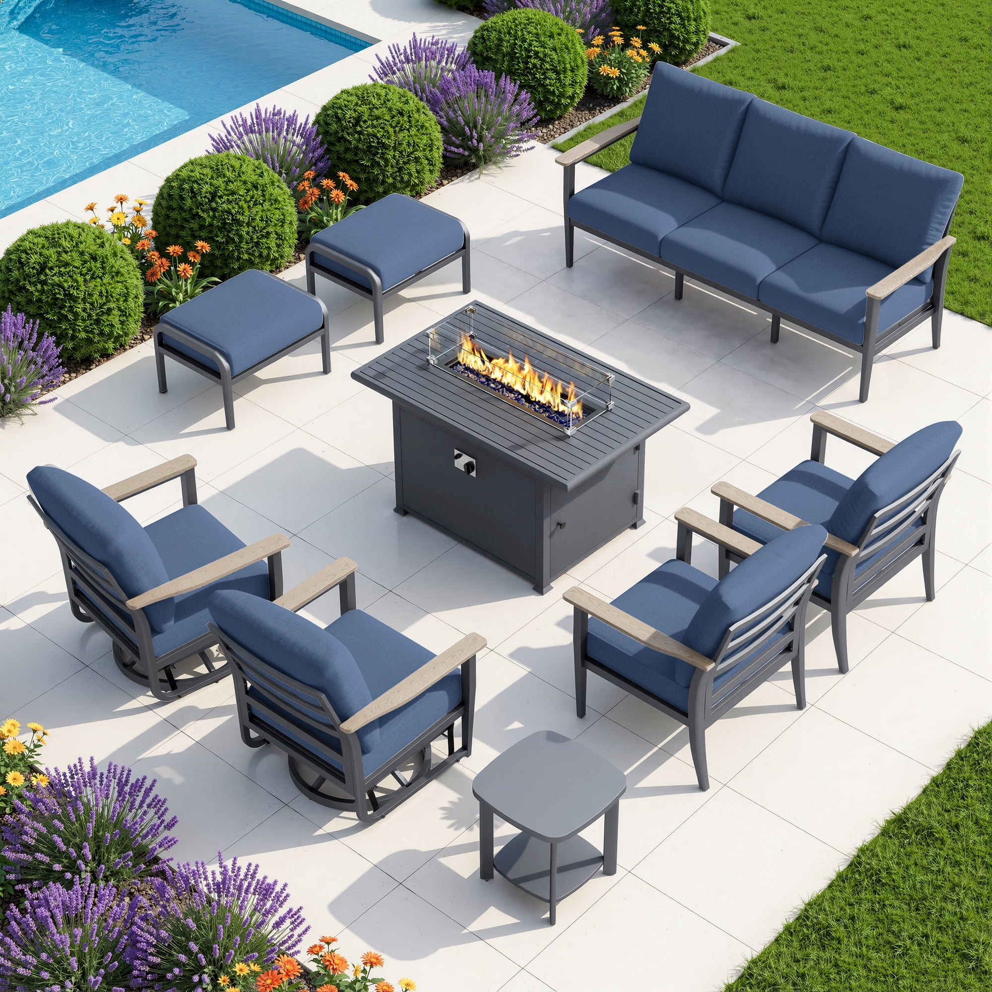 Muphyers 9 Piece Aluminum Outdoor Patio Furniture Set, 55000 BTU CSA ...
