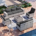 thumbnail image 1 of Muphyers 9 Piece All Weather Outdoor Furniture Set, Upgraded Double Rattan Patio Sectional Sofa & 360° Swivel Rocking Chairs, Conversation Set with Double Table for Backyard Garden Poolside,Dark Gray, 1 of 8