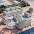 thumbnail image 1 of Muphyers 9 Piece All Weather Outdoor Furniture Set, Upgraded Double Rattan Patio Sectional Sofa & 360° Swivel Rocking Chairs, Conversation Set with Double Table for Backyard Garden Poolside,Gray, 1 of 8