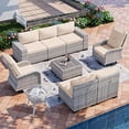 thumbnail image 1 of Muphyers 9 Piece All Weather Outdoor Furniture Set, Upgraded Double Rattan Patio Sectional Sofa & 360° Swivel Rocking Chairs, Conversation Set with Double Table for Backyard Garden Poolside,Beige, 1 of 8